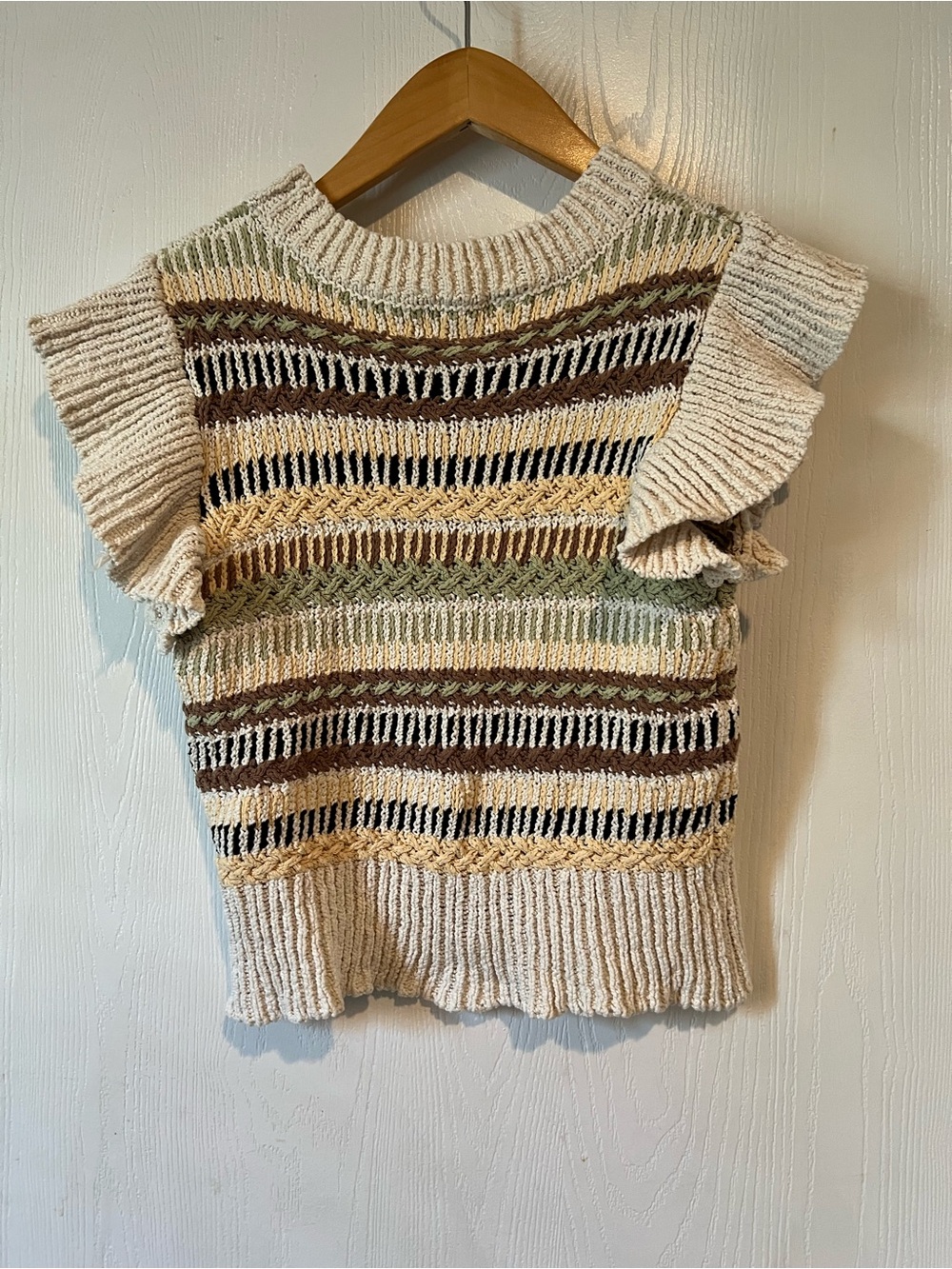 Elan Sweater Multicolor Crotchet Knit Flutter Cap Sleeve Printed Women Sz Small - Picture 4 of 4